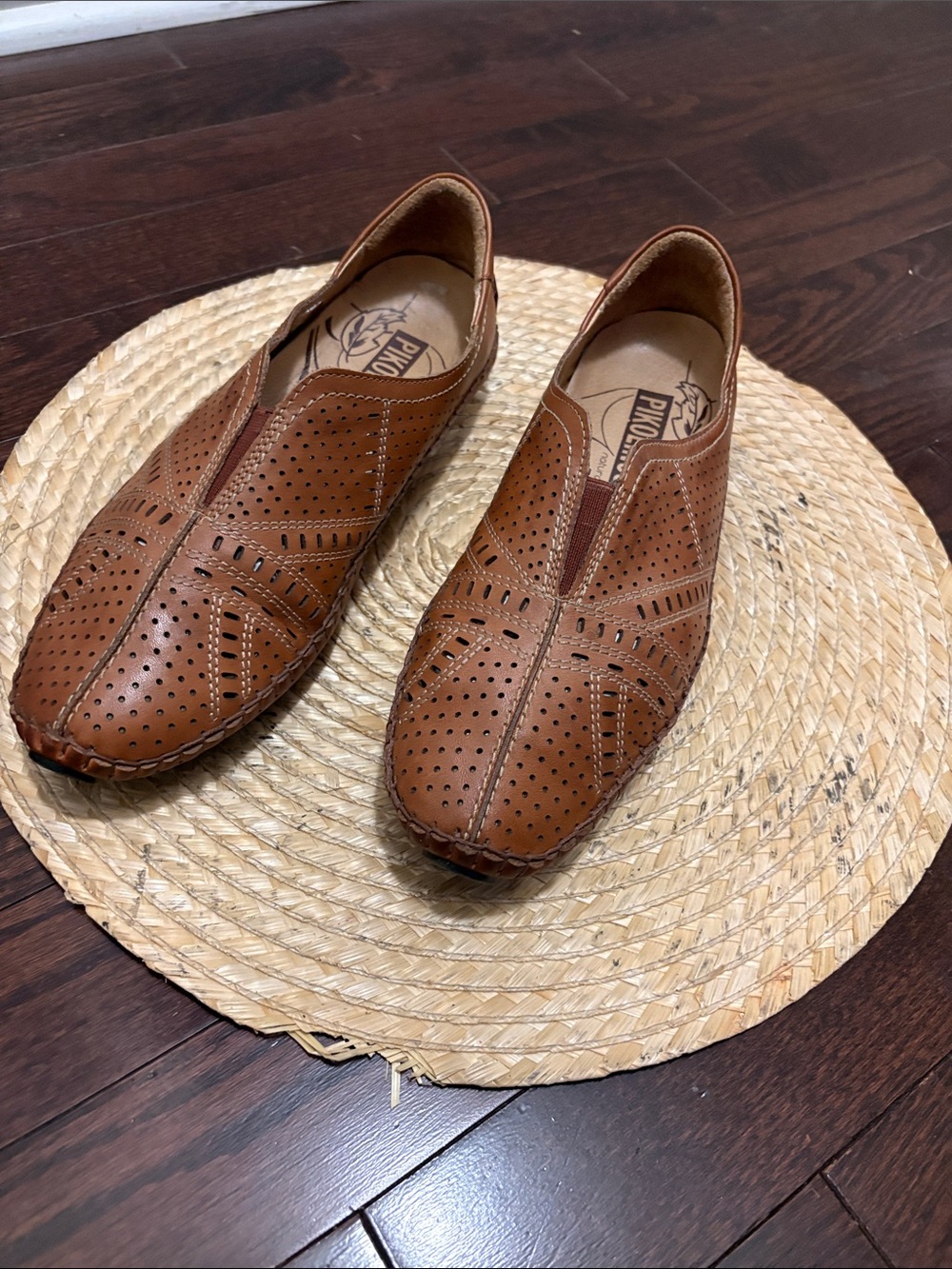 PIKOLINOS Tan Perforated Leather Slip-On Moccasin Loafers